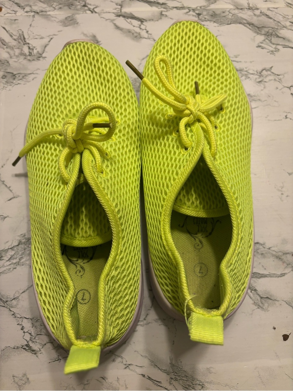 Kids Neon Yellow Mesh Lace-Up Sneakers